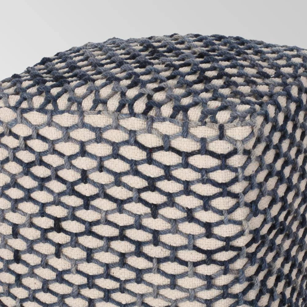 Arya Blue and White Cube Pouf by Noble House - Image 3