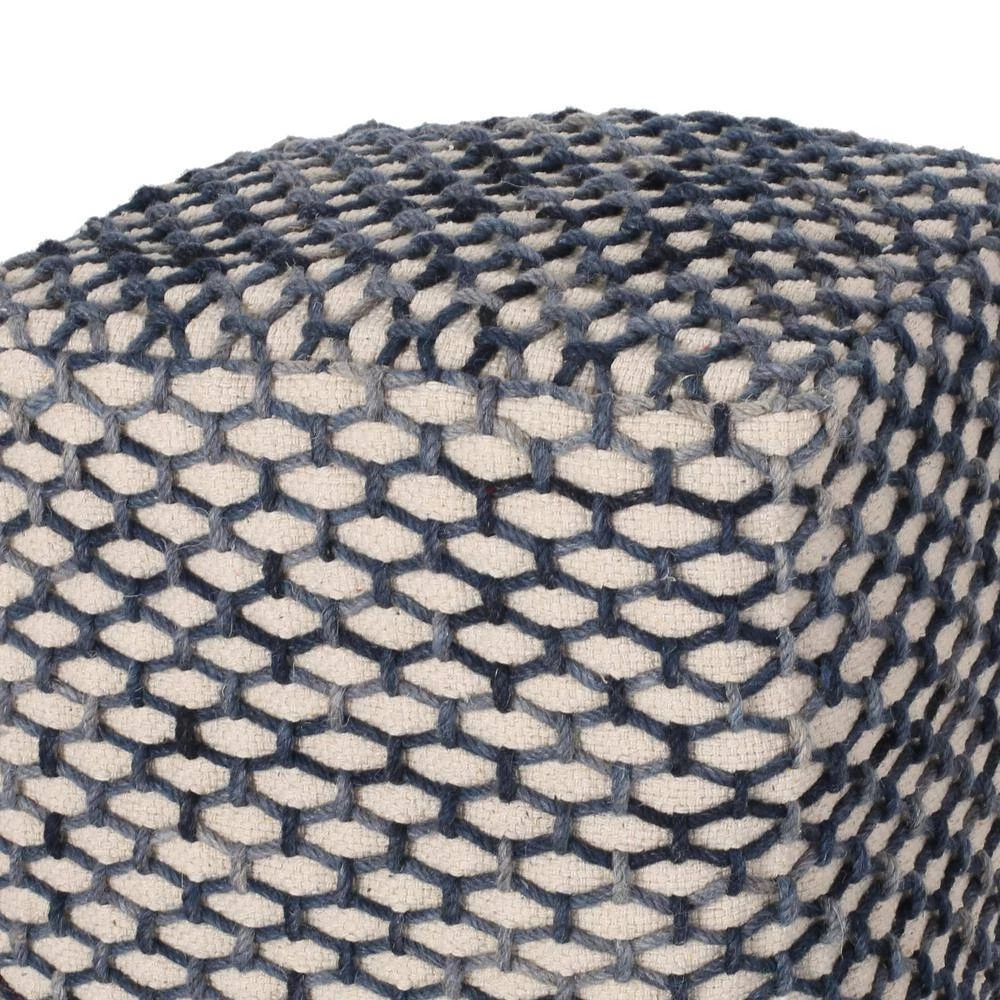Arya Blue and White Cube Pouf by Noble House - Image 2