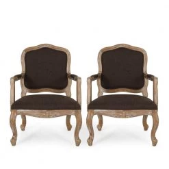 Joni Brown and Natural Upholstered Dining Armchair (Set of 2) by Noble House