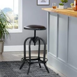Silla 33.5 in. Brown Adjustable Bar Stool by Noble House