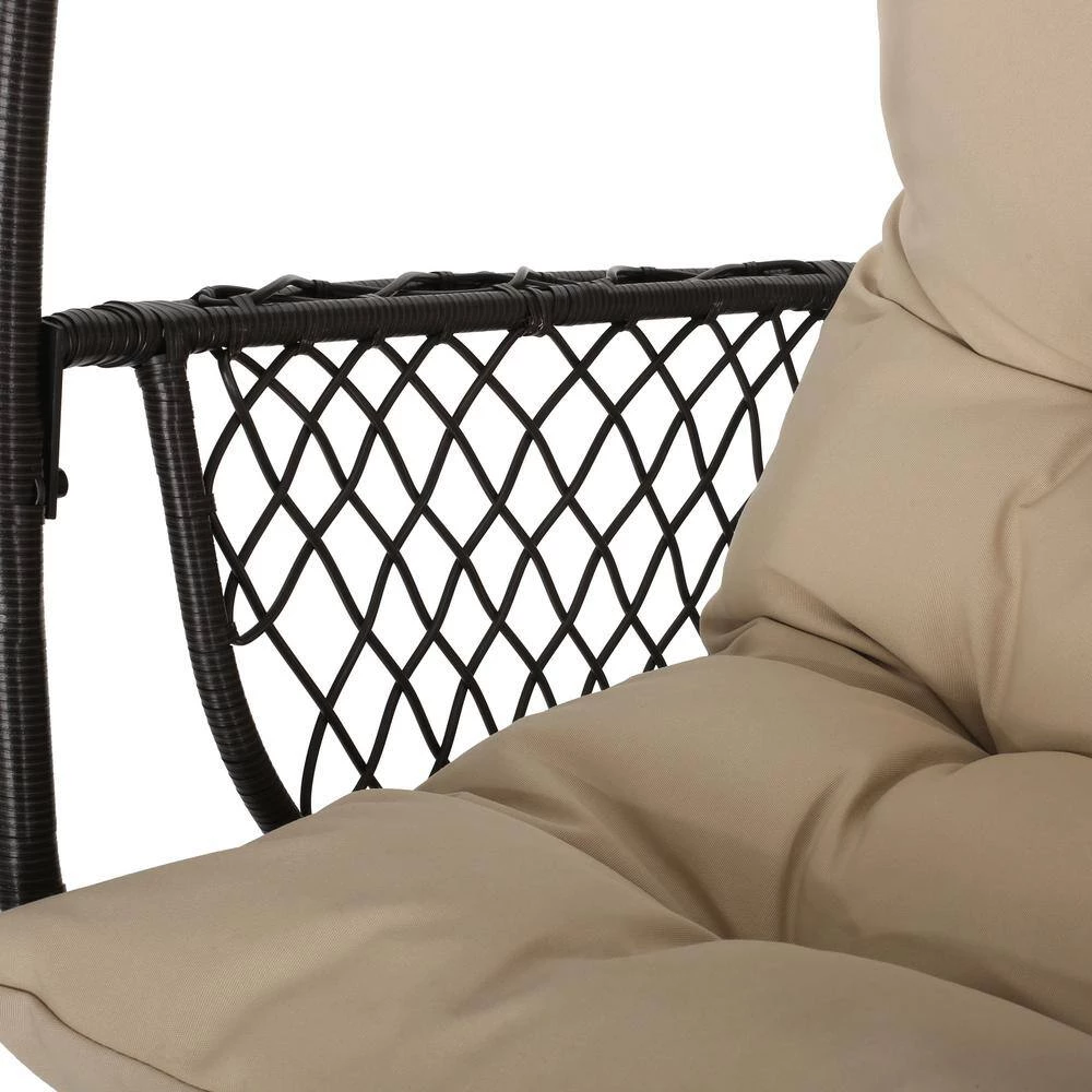 Malia Brown Fabric Removable Cushions Egg Chair by Noble House - Image 7