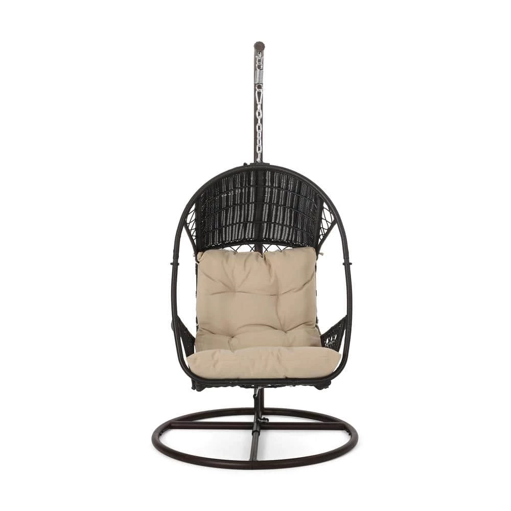 Malia Brown Fabric Removable Cushions Egg Chair by Noble House