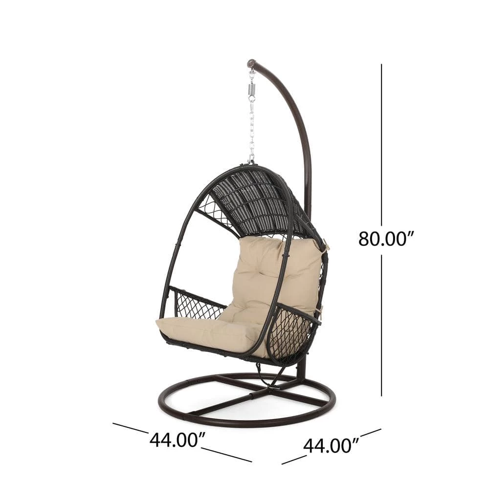 Malia Brown Fabric Removable Cushions Egg Chair by Noble House - Image 9