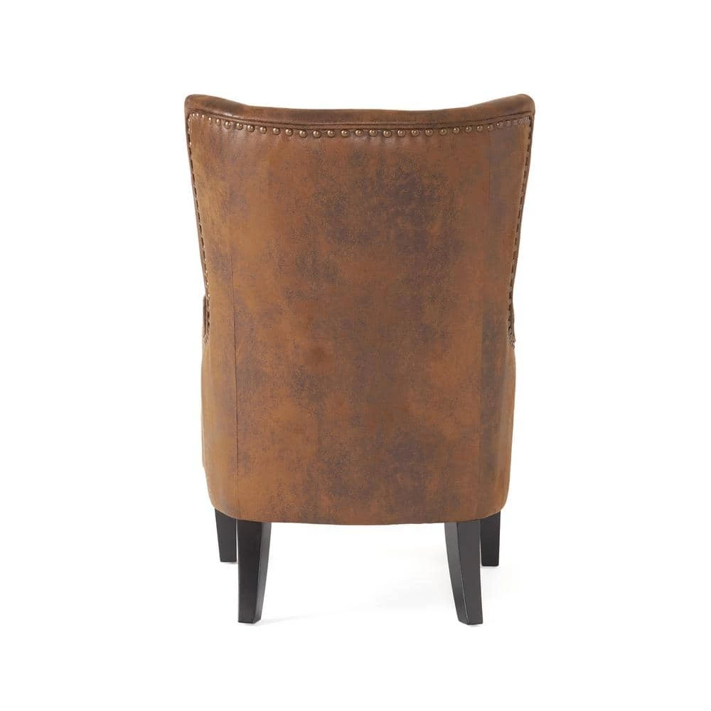 Lorenzo Brown Polyester High Back Club Chair by Noble House - Image 6