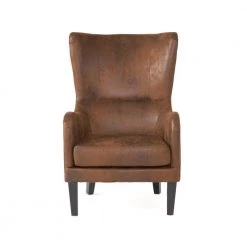 Lorenzo Brown Polyester High Back Club Chair by Noble House