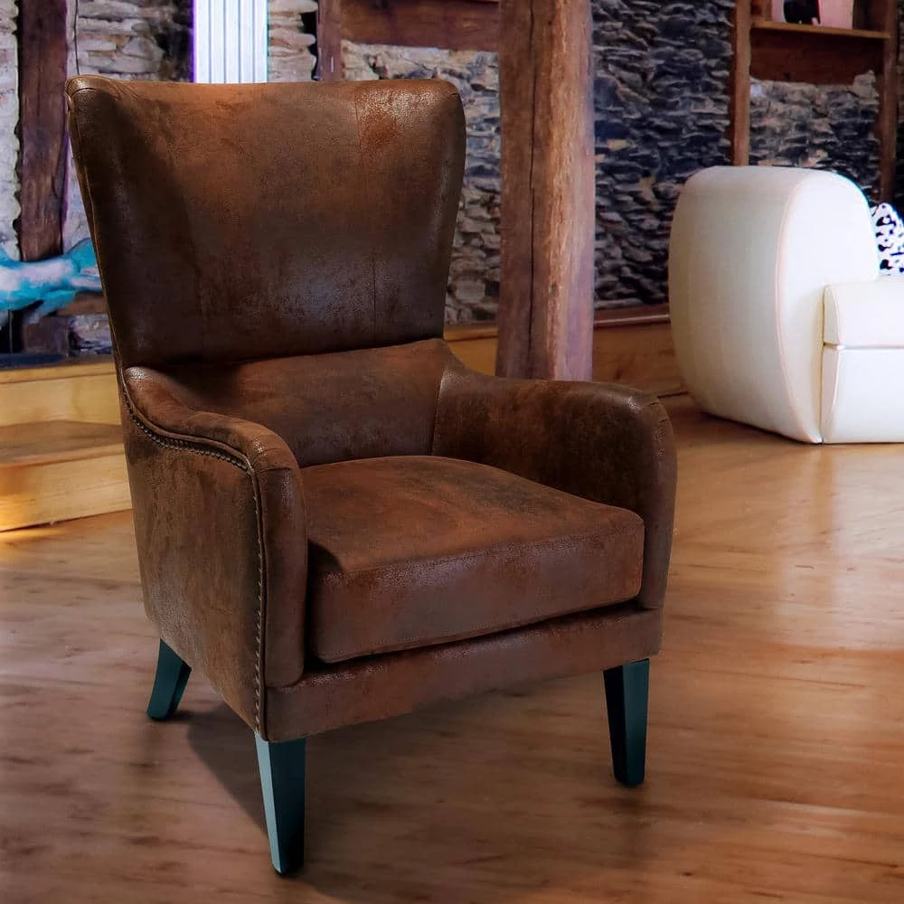 Lorenzo Brown Polyester High Back Club Chair by Noble House - Image 4