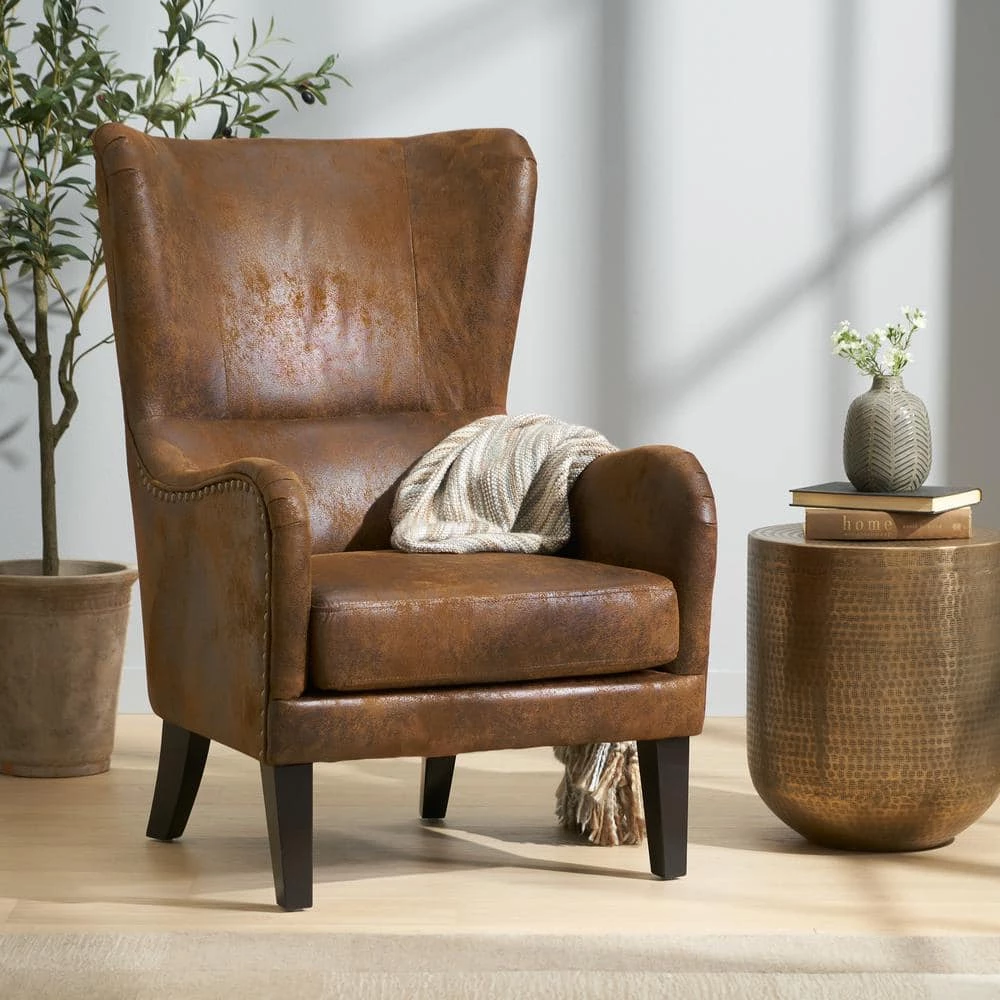 Lorenzo Brown Polyester High Back Club Chair by Noble House - Image 10