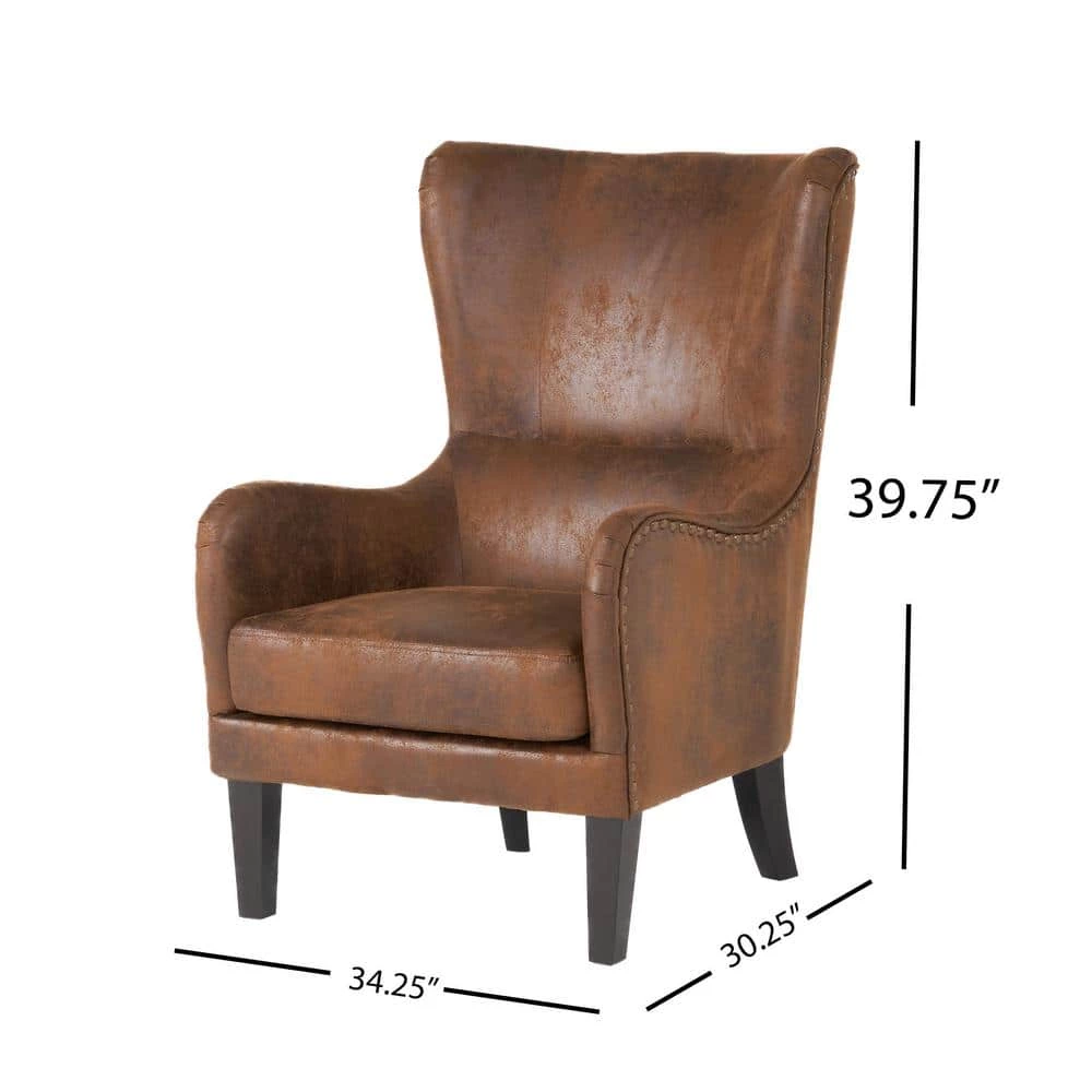 Lorenzo Brown Polyester High Back Club Chair by Noble House - Image 5