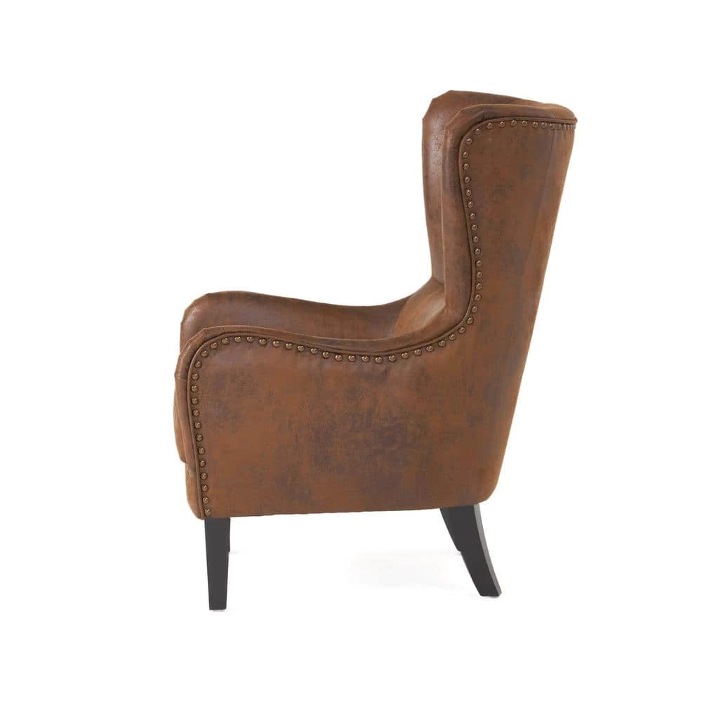 Lorenzo Brown Polyester High Back Club Chair by Noble House - Image 2