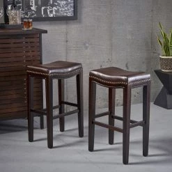 Avondale 30 in. Brown Backless Bar Stools (Set of 2) by Noble House