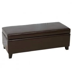 York Brown Bonded Leather Storage Bench by Noble House