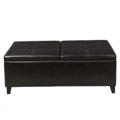 Lanister Brown PU Leather Medium Storage Bench by Noble House