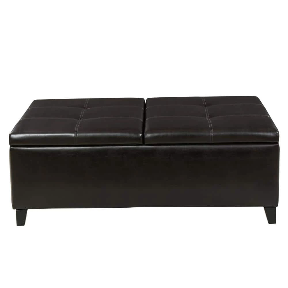 Lanister Brown PU Leather Medium Storage Bench by Noble House