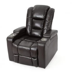 Emersyn Brown PU Leather Motor-Powered Recliner with Arm Storage and USB Port by Noble House