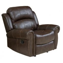Gavin 39 in. Dark Brown PU Leather Nailhead Trim 3 Position Recliner by Noble House