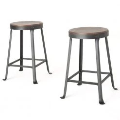 Liana 24 in. Brown Weathered Wood Counter Stool (Set of 2) by Noble House