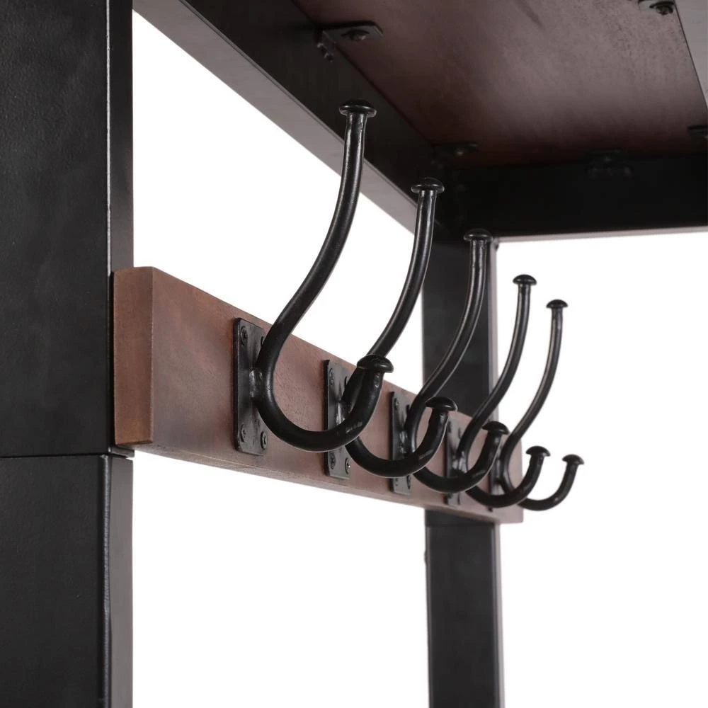 Varnell Cafe Brown and Black Wood and Metal Coat Rack with Bench by Noble House - Image 7
