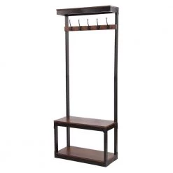 Varnell Cafe Brown and Black Wood and Metal Coat Rack with Bench by Noble House