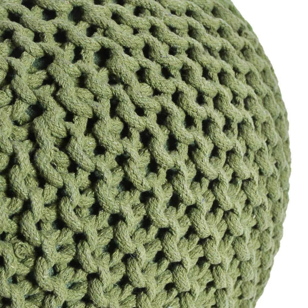 Yantic Cedar Green Knitted Cotton Round Pouf by Noble House - Image 5