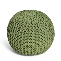 Yantic Cedar Green Knitted Cotton Round Pouf by Noble House
