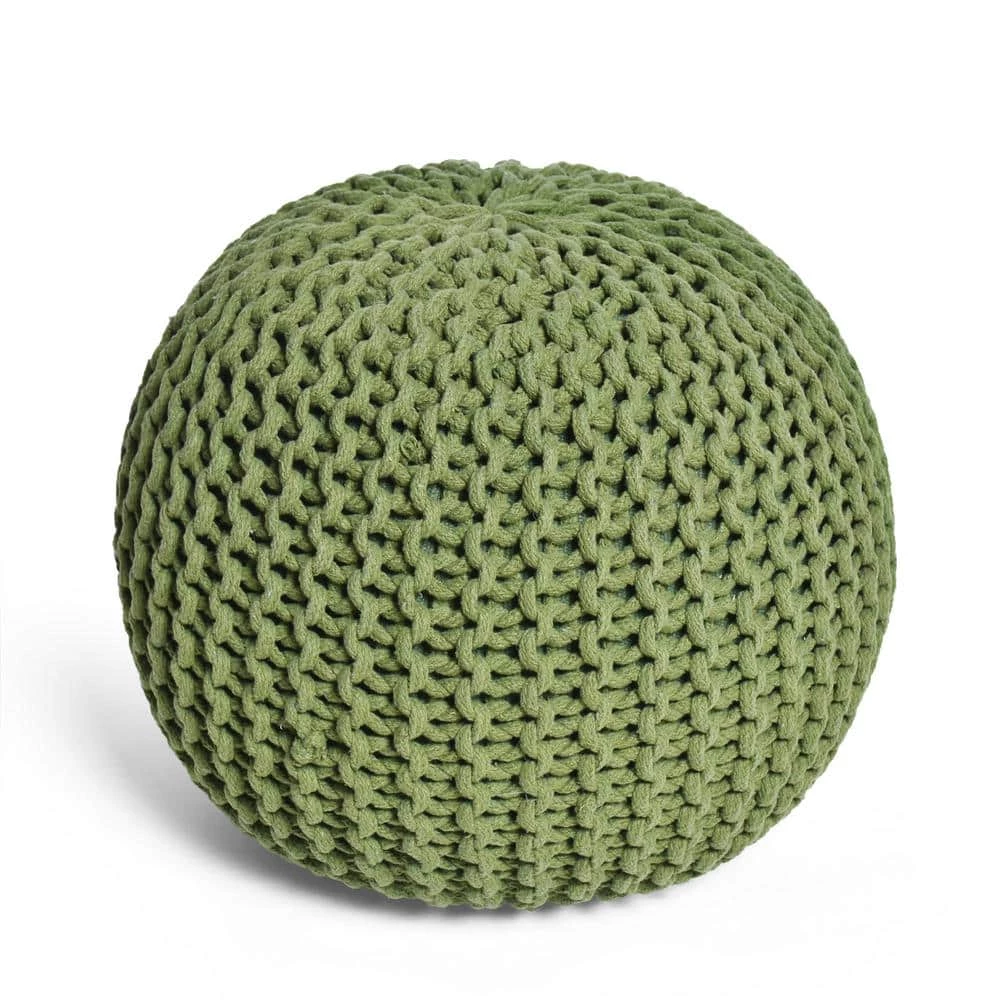 Yantic Cedar Green Knitted Cotton Round Pouf by Noble House