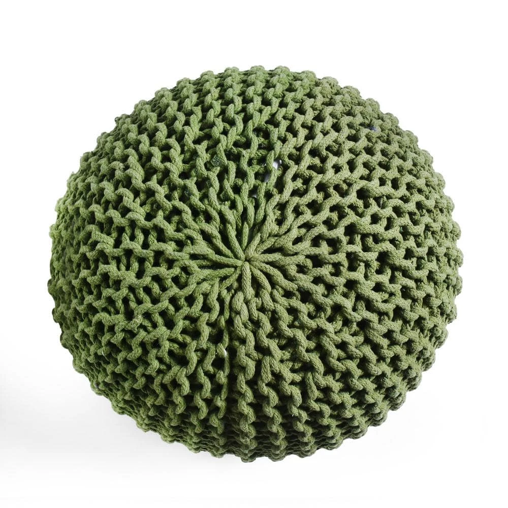 Yantic Cedar Green Knitted Cotton Round Pouf by Noble House - Image 2