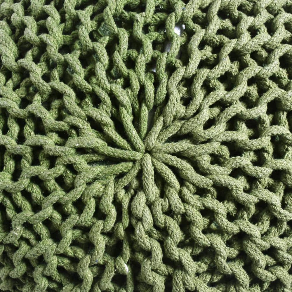 Yantic Cedar Green Knitted Cotton Round Pouf by Noble House - Image 3