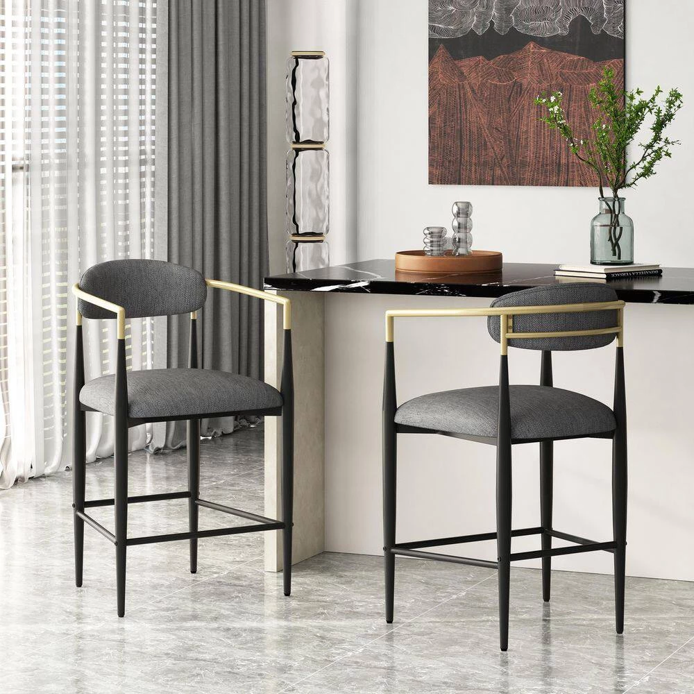Boise 25 in. Charcoal and Black Counter Bar Stool (Set of 2) by Noble House - Image 11