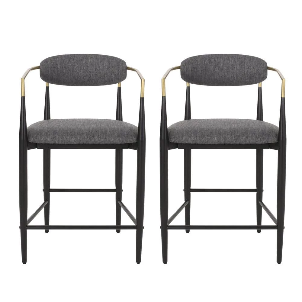 Boise 25 in. Charcoal and Black Counter Bar Stool (Set of 2) by Noble House