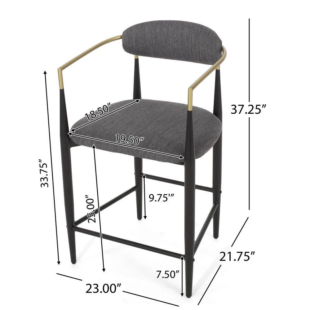 Boise 25 in. Charcoal and Black Counter Bar Stool (Set of 2) by Noble House - Image 6