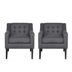 Annisa Charcoal and Espresso Fabric Tufted Accent Chair (Set of 2) by Noble House
