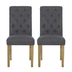 Ammy Beige and Natural Tufted Fabric Dining Chair (Set of 2) by Noble House