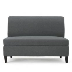 47.2 in. Charcoal Gray Polyester 2-Seater Armless Loveseat with Wood Legs by Noble House