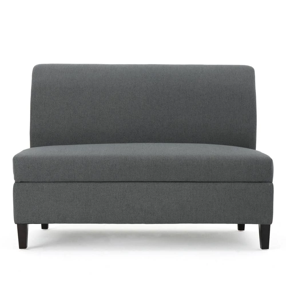 47.2 in. Charcoal Gray Polyester 2-Seater Armless Loveseat with Wood Legs by Noble House