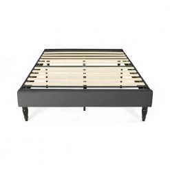 Merribee Queen-Size Charcoal Gray Upholstered Bed Frame by Noble House