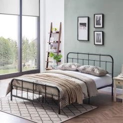 Berthoud Industrial Queen-Size Charcoal Gray Iron Bed Frame by Noble House