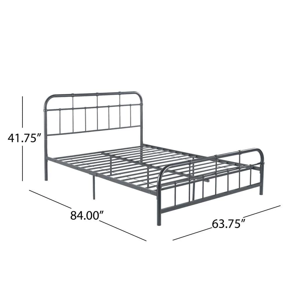 Berthoud Industrial Queen-Size Charcoal Gray Iron Bed Frame by Noble House - Image 2