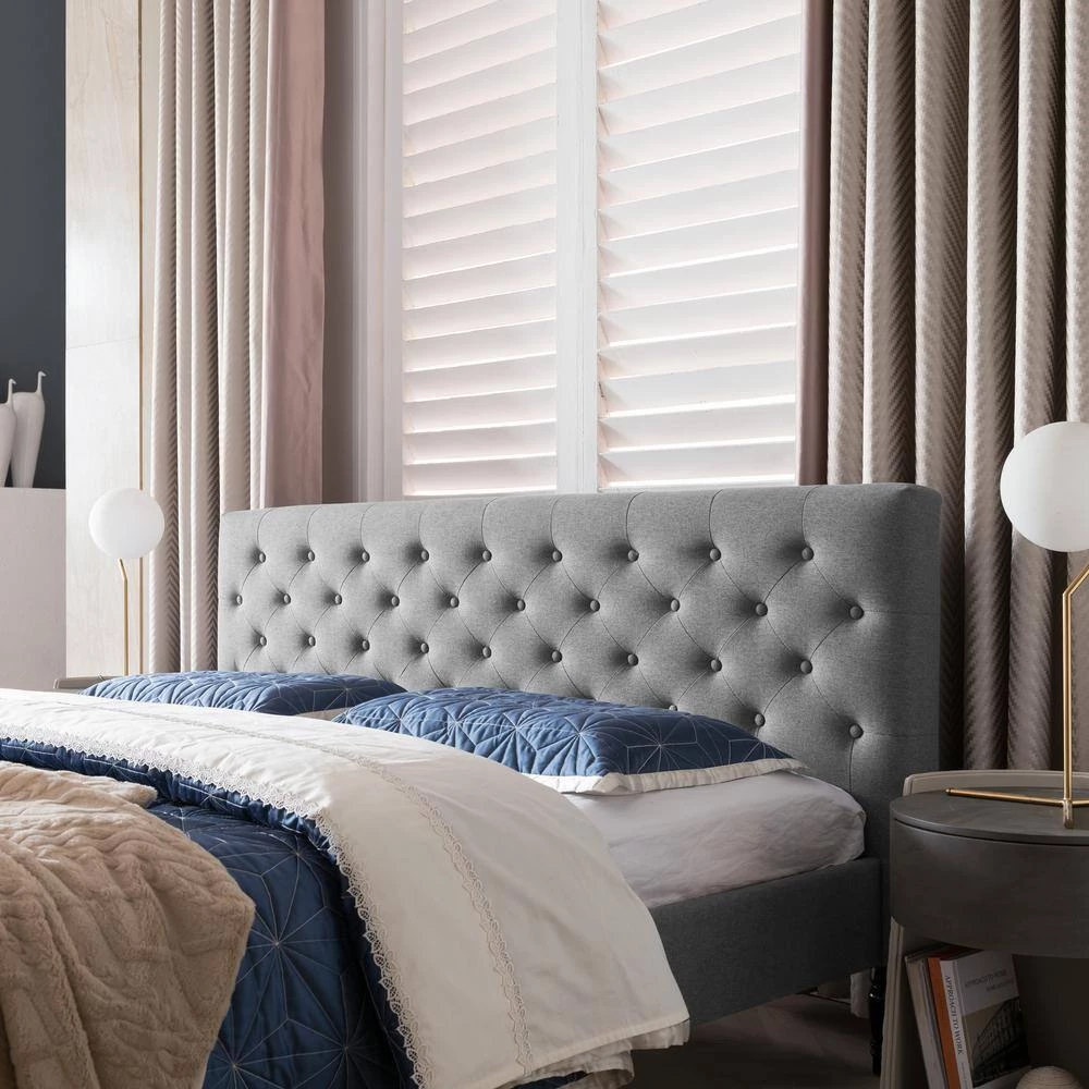 Atterbury Gray Charcoal Grey King Upholstered Headboard by Noble House - Image 7