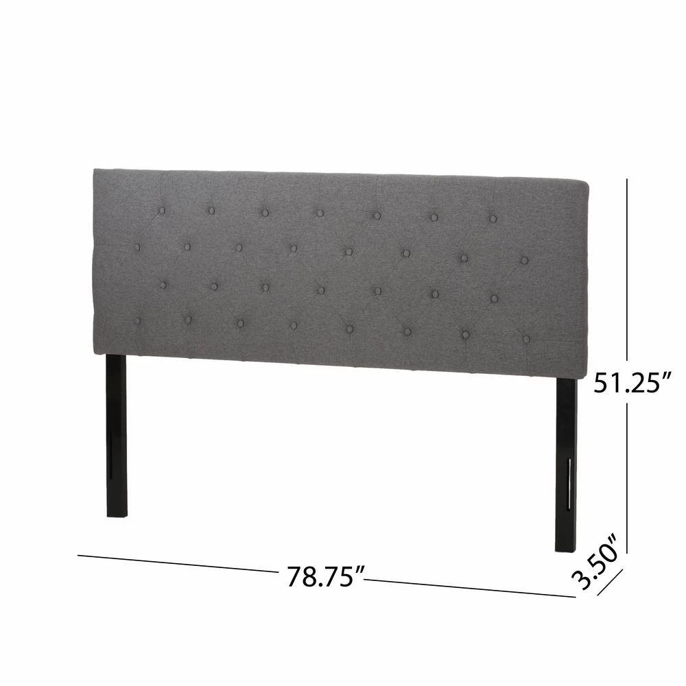 Atterbury Gray Charcoal Grey King Upholstered Headboard by Noble House - Image 6