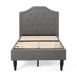 Elinor Charcoal Grey Wood Upholstered Twin Bed Frame by Noble House