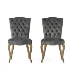 Moira Charcoal New Velvet Tufted Dining Chairs (Set of 2) by Noble House
