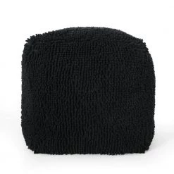Cass Charcoal Microfiber Chenille Cube Pouf by Noble House