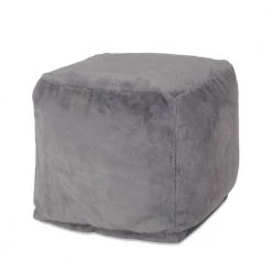 Loubar Charcoal Faux Fur Cube Pouf by Noble House