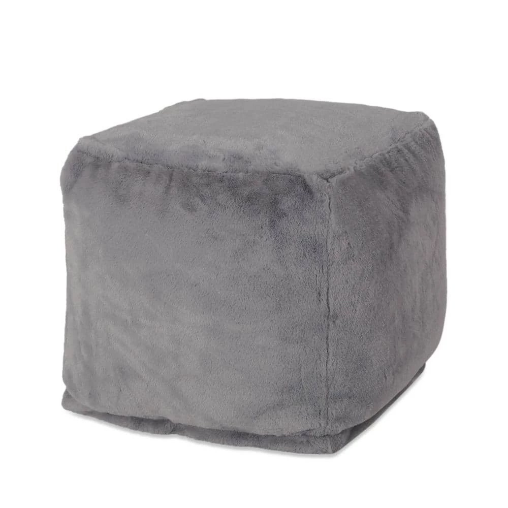 Loubar Charcoal Faux Fur Cube Pouf by Noble House