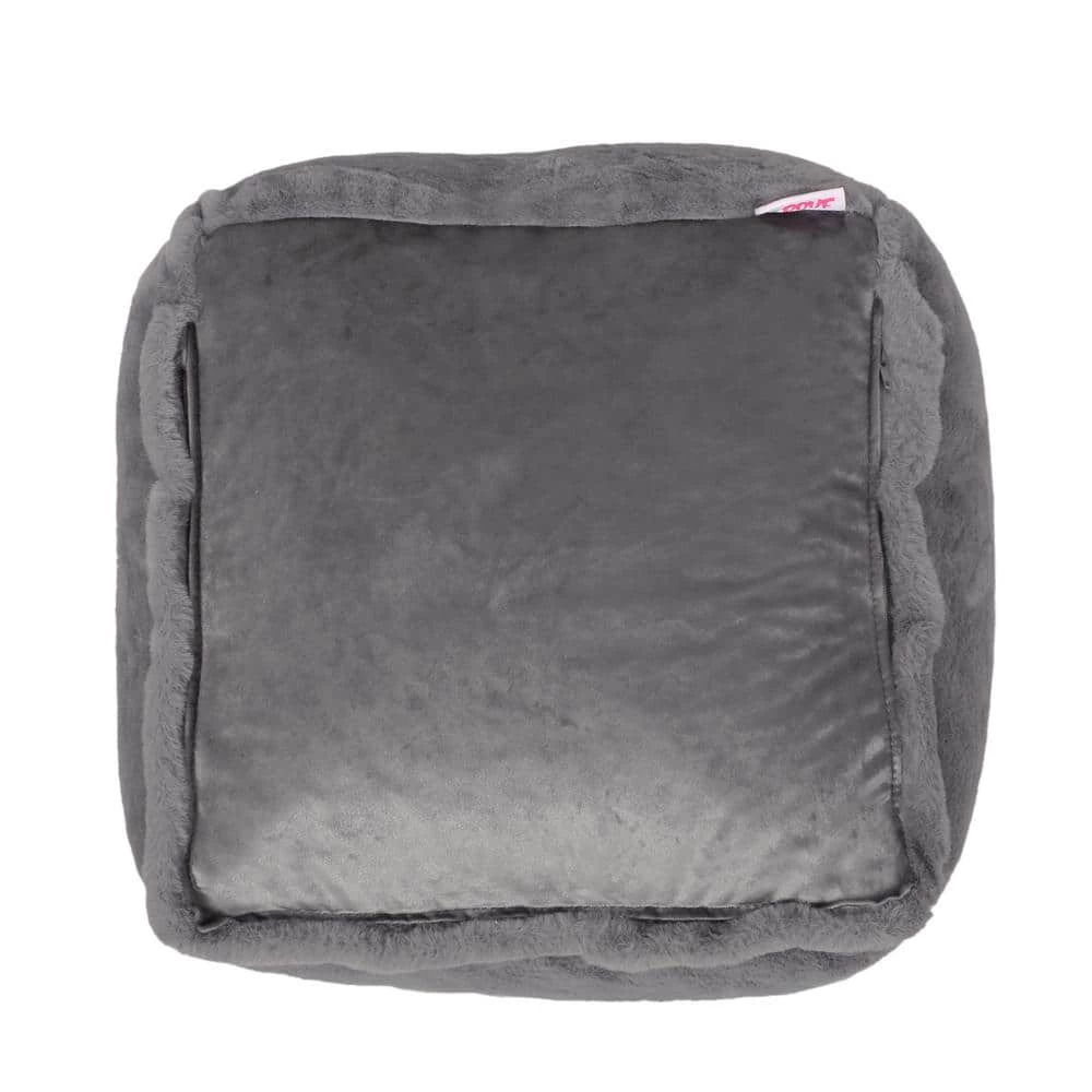 Loubar Charcoal Faux Fur Cube Pouf by Noble House - Image 4