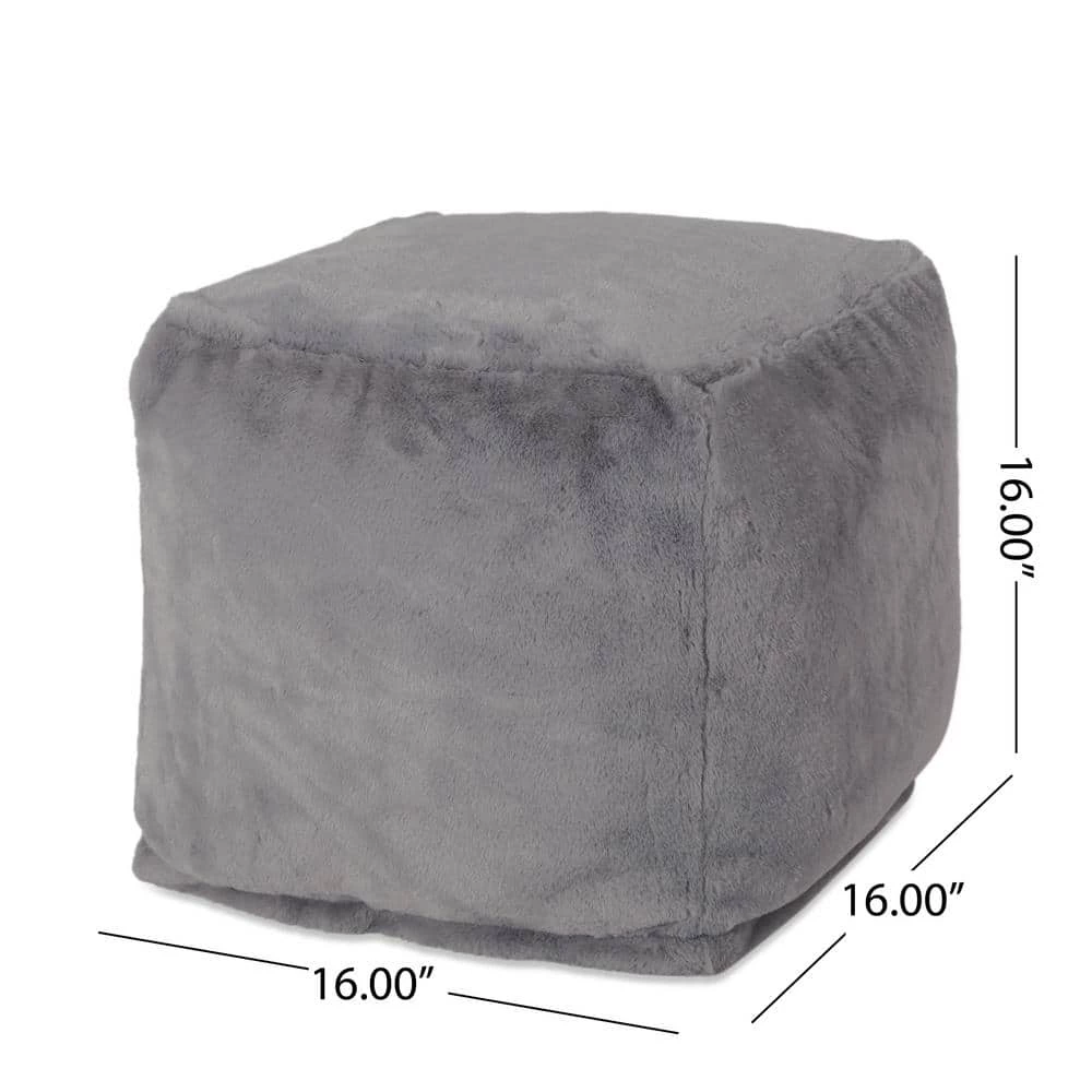 Loubar Charcoal Faux Fur Cube Pouf by Noble House - Image 5