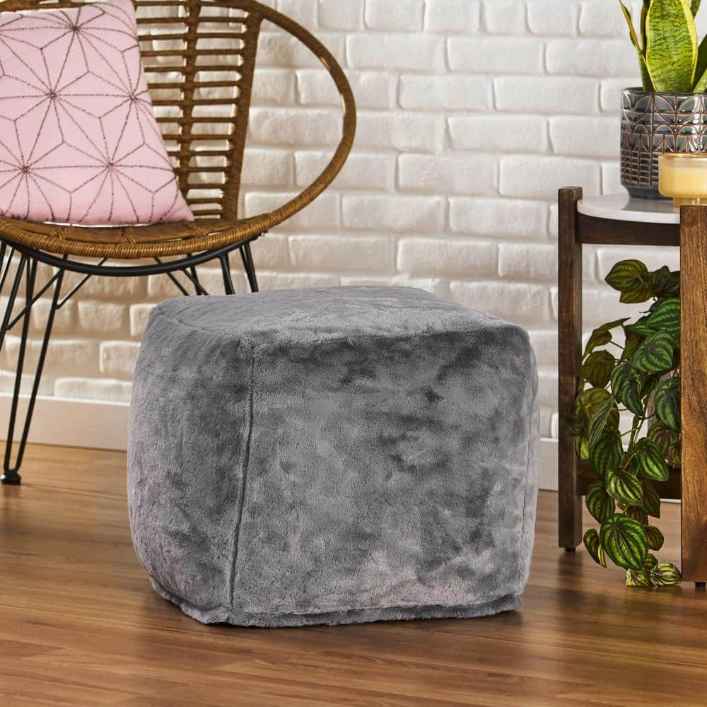 Loubar Charcoal Faux Fur Cube Pouf by Noble House - Image 9
