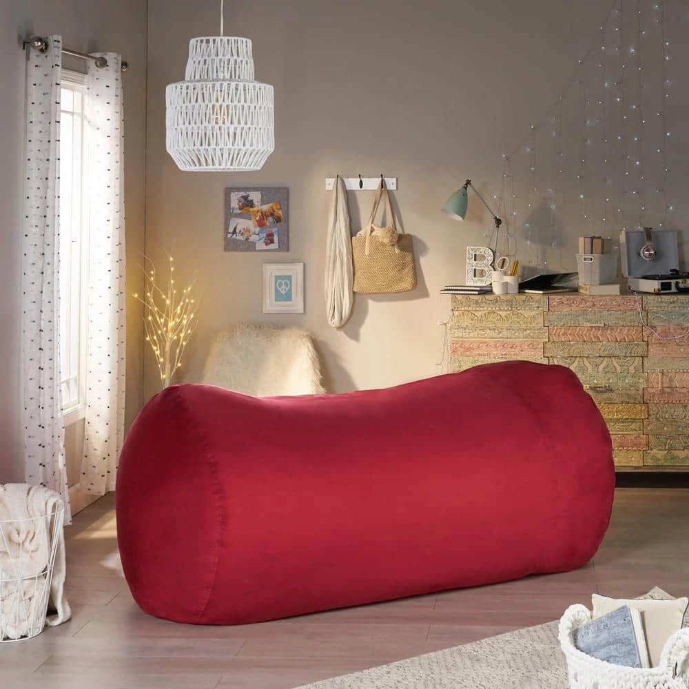 Baron 8 ft. Chinese Red Suede Polyester Bean Bag by Noble House - Image 7