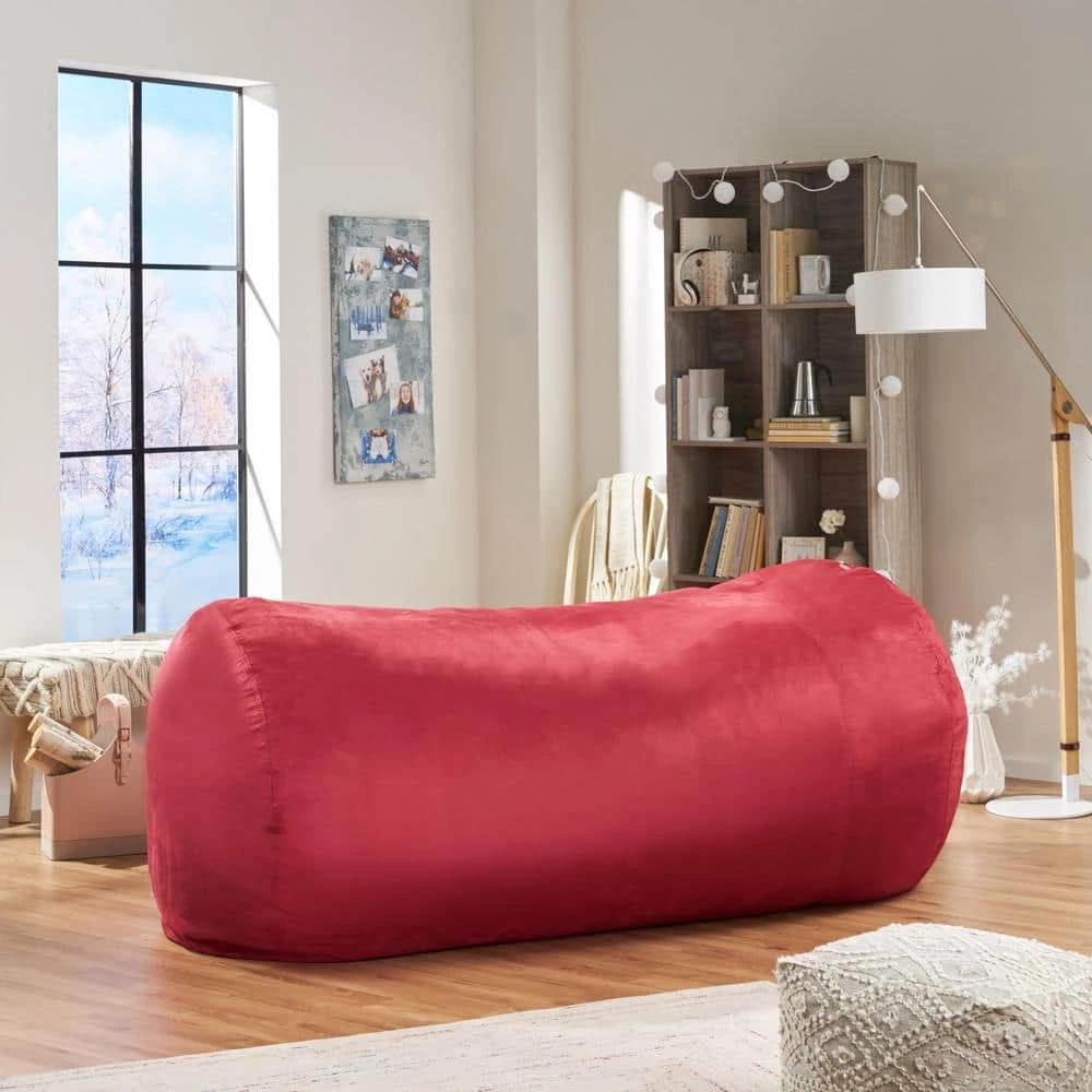 Baron 8 ft. Chinese Red Suede Polyester Bean Bag by Noble House - Image 6