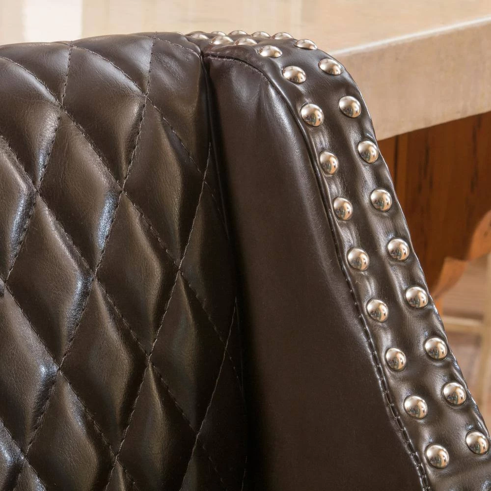 Milano 39.25 in. Brown Leather Quilted Bonded Bar Stool by Noble House - Image 7